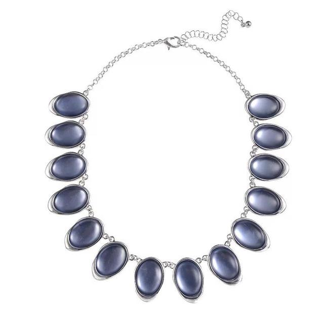 Emberly Silver Tone Blue Oval Stone Collar Necklace, Womens Product Image