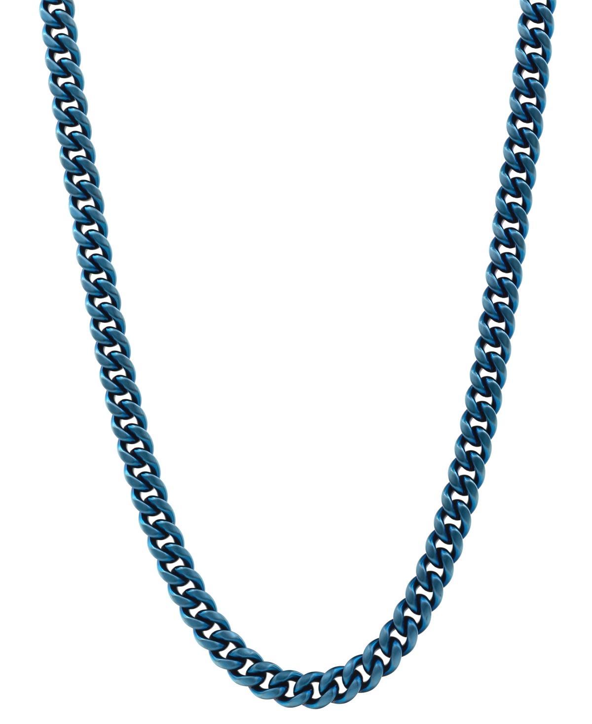 Blackjack Mens Miami Cuban Link 24 Chain Necklace Ion-Plated Stainless Steel - Blue Product Image