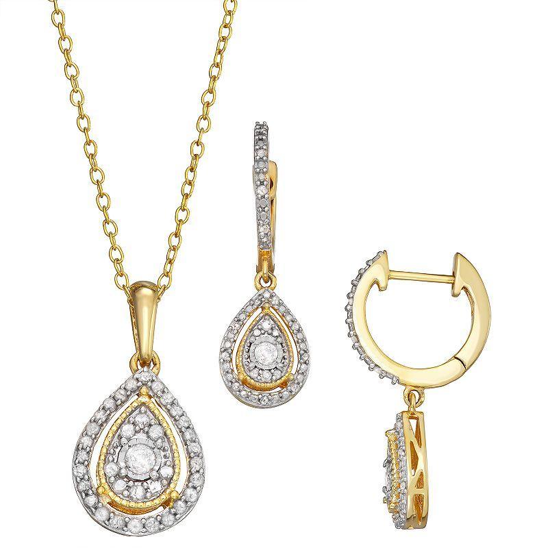 Sterling Silver 1/2 Carat T.W. Diamond Teardrop Pendant & Drop Earring Set, Womens White Product Image