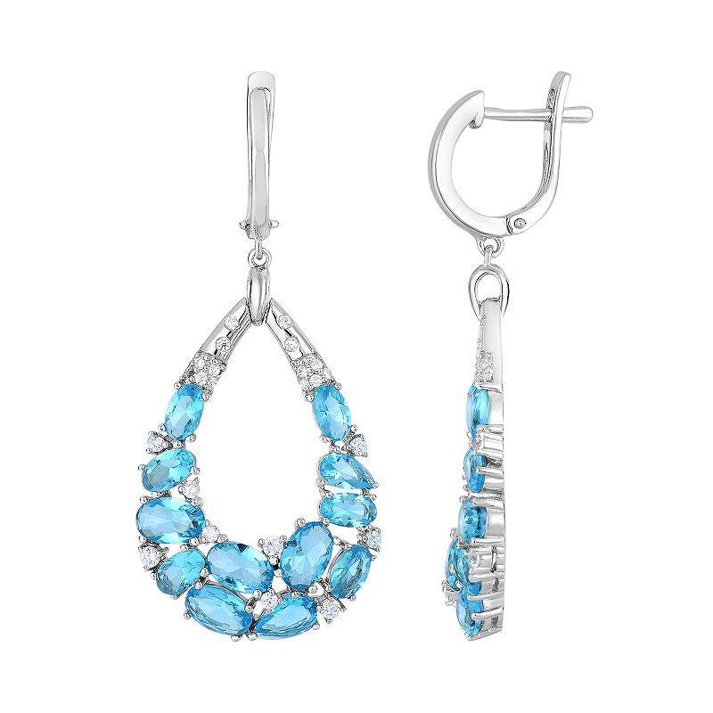 Sterling Silver Cubic Zirconia Teardrop Earrings, Womens, Blue Product Image