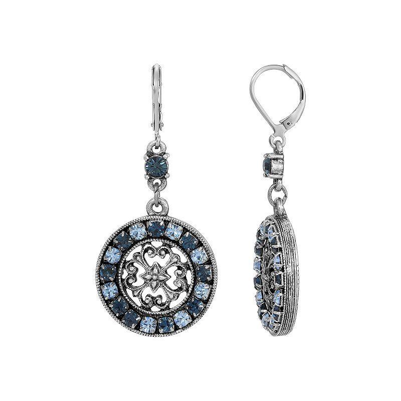 1928 Silver Tone Crystal Round Drop Earrings, Womens, Blue Product Image