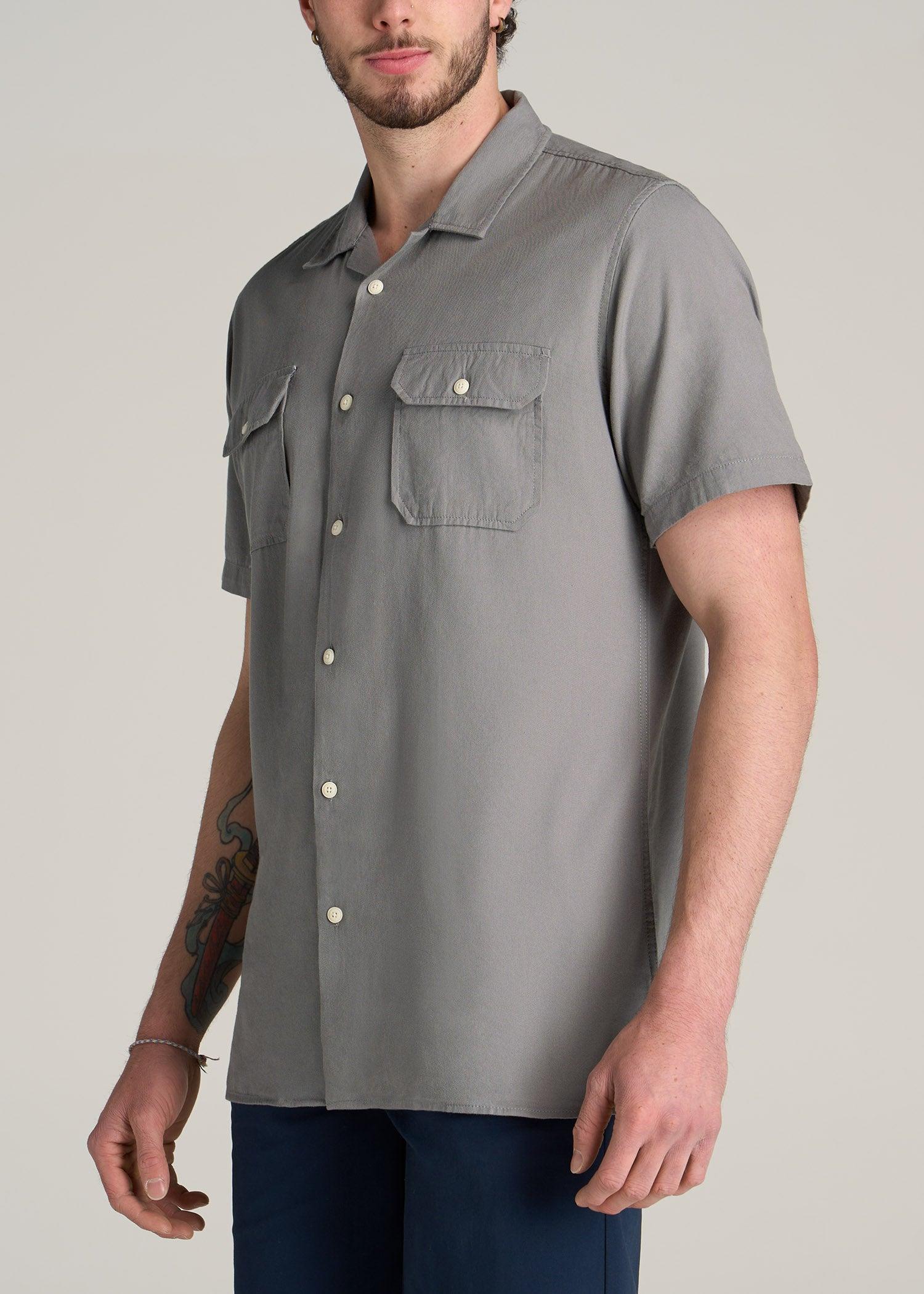 LJ&S Two-Pocket Camp Shirt for Tall Men in Pewter Male Product Image