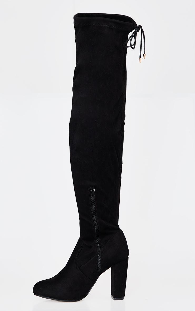 Black Faux Suede Point Toe Over The Knee Block High Heeled Boots Product Image