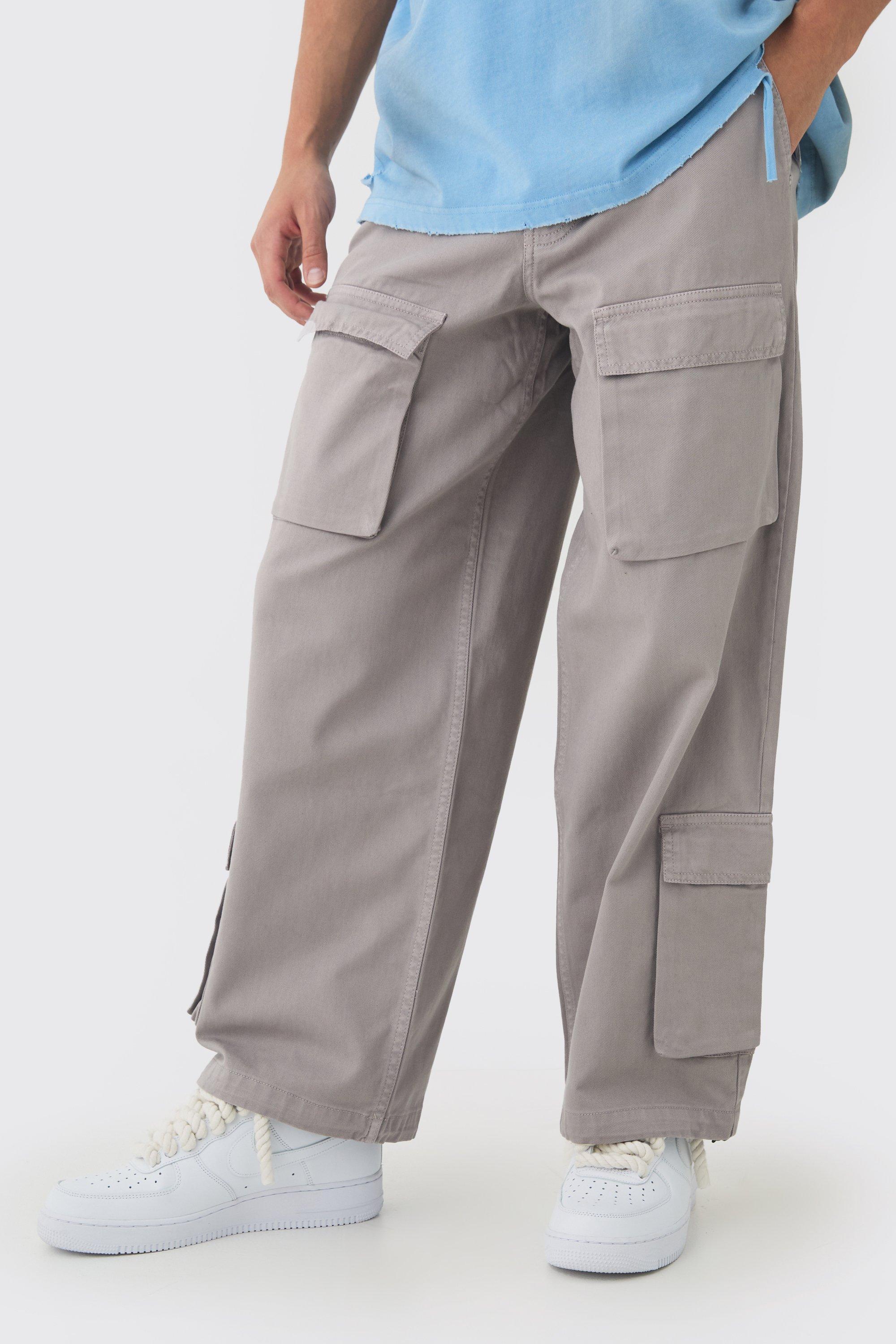 Fixed Waist Baggy Twill Multi Pocket Cargo Pants | boohooMAN USA Product Image