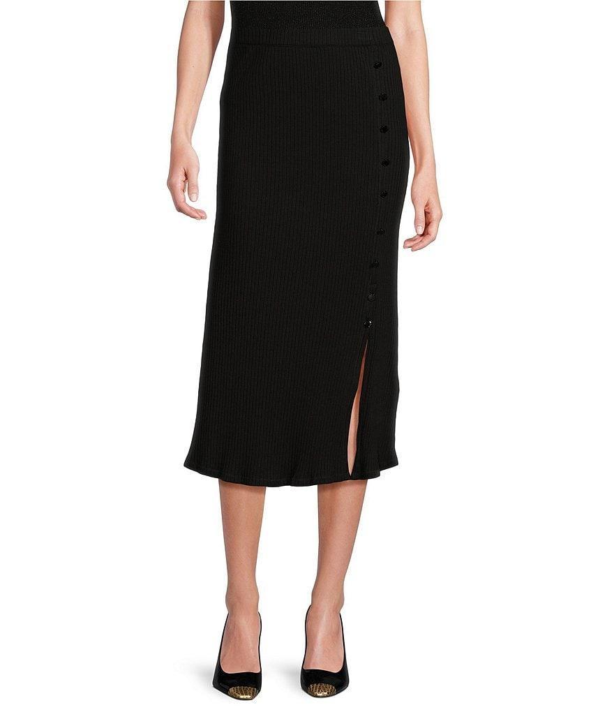 DKNY by Donna Karan Side Button Pull-On Ribbed Knit Skirt Product Image