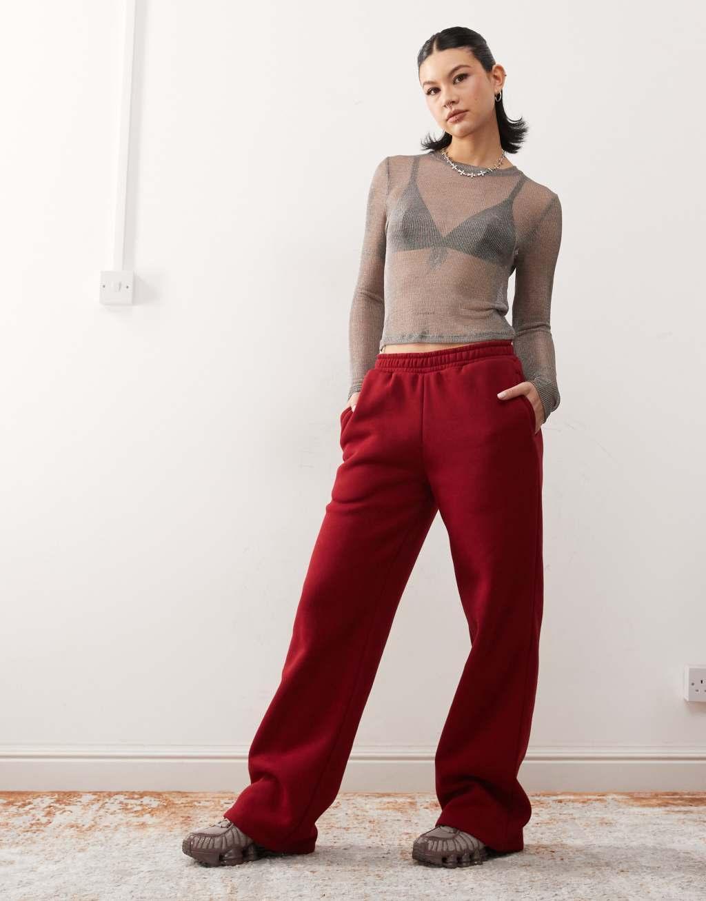 Reclaimed Vintage oversized sweatpants in burgundy Product Image