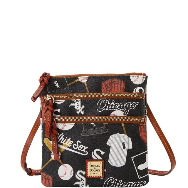 Dooney & Bourke Womens MLB White Sox North South Triple Zip Crossbody Coated Cotton Shoulder Bag in Black Product Image