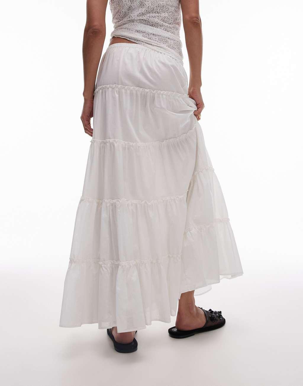 Topshop tiered western full maxi skirt in ivory Product Image