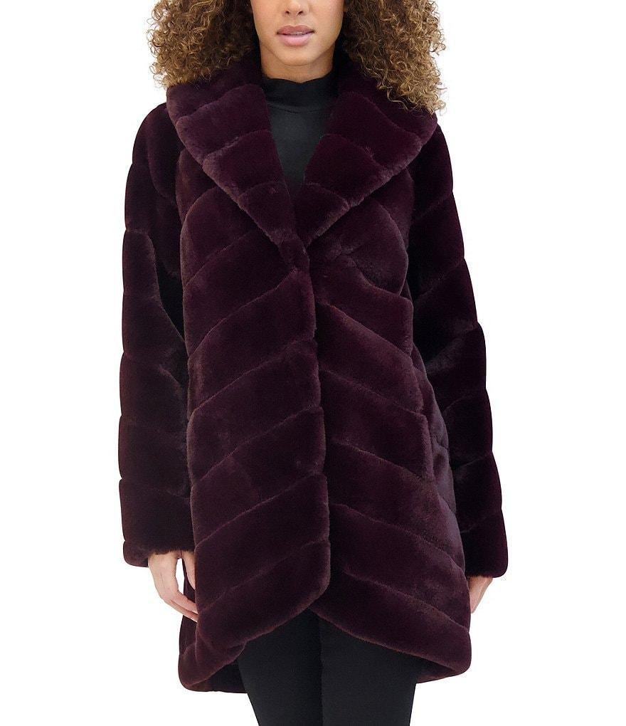 Kenneth Cole New York Textured Faux Fur Shawl Collar Long Sleeve Coat Product Image