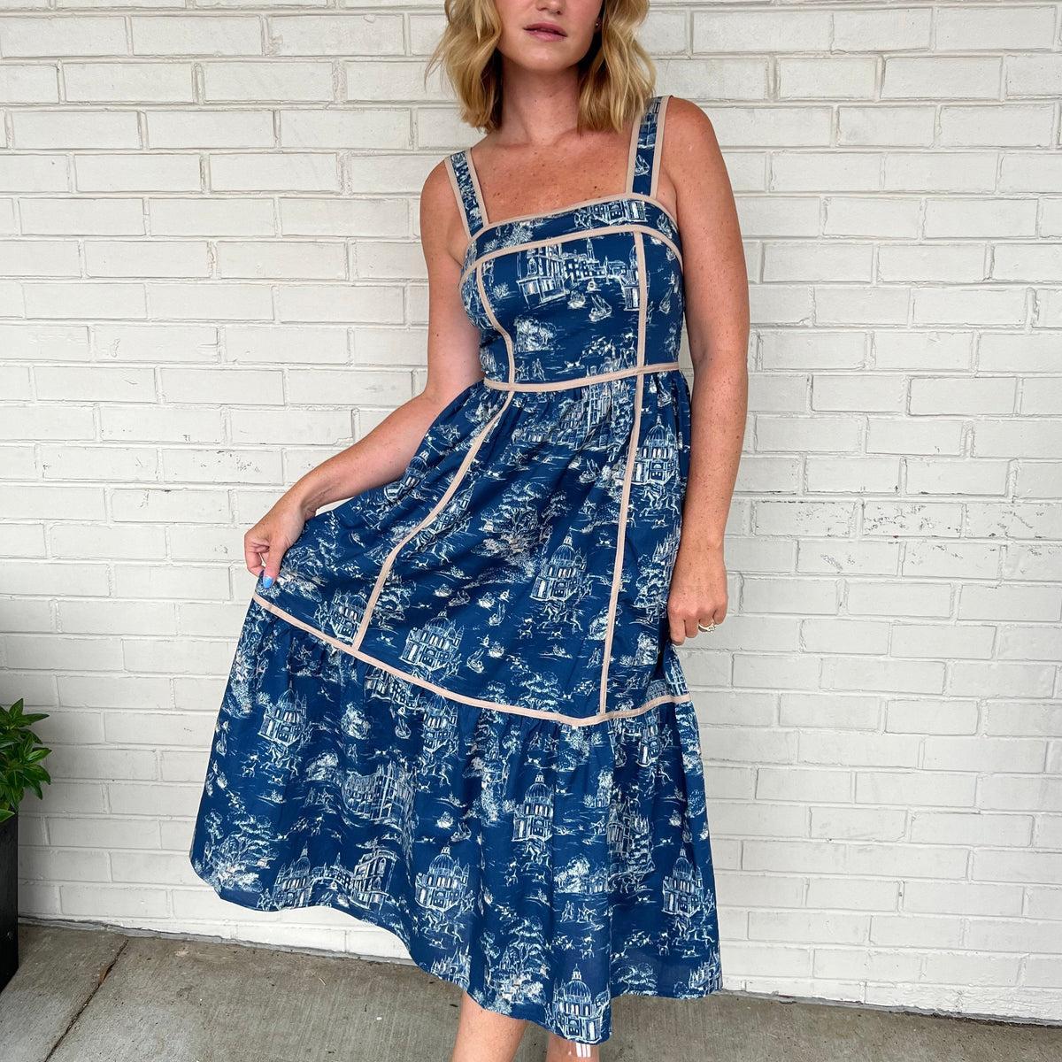 Blue Skies Toile Sleeveless Midi Dress Product Image