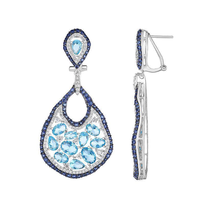 Sterling Silver Cubic Zirconia Teardrop Earrings, Womens, Blue Product Image