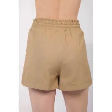 Taupe Linen Shorts with Drawstring Female Product Image