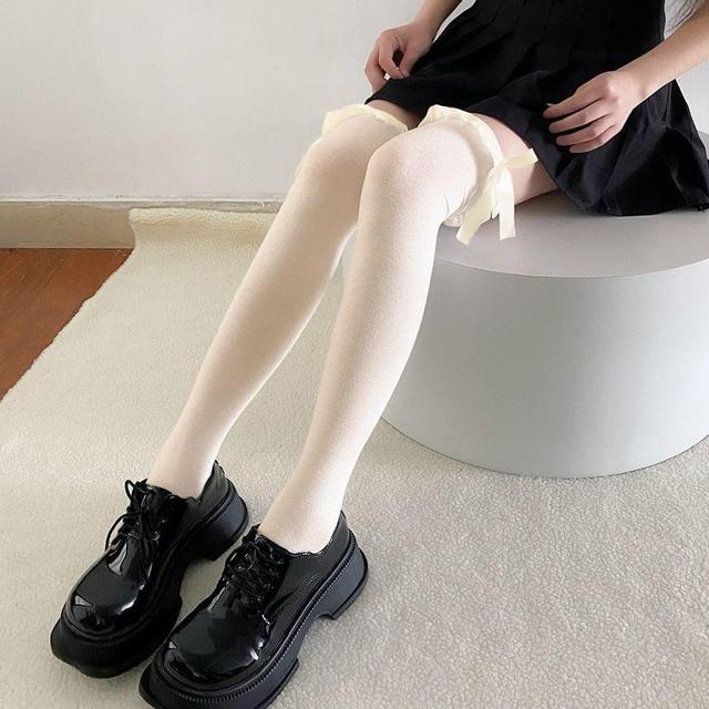 Bow Ruffle Trim Over-The-Knee Socks Product Image