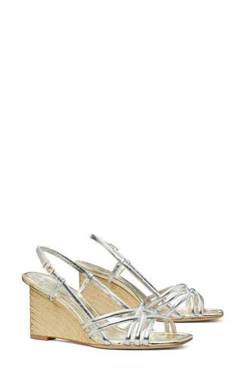 Metallic Multi-Strap Slingback Wedge Sandals Product Image