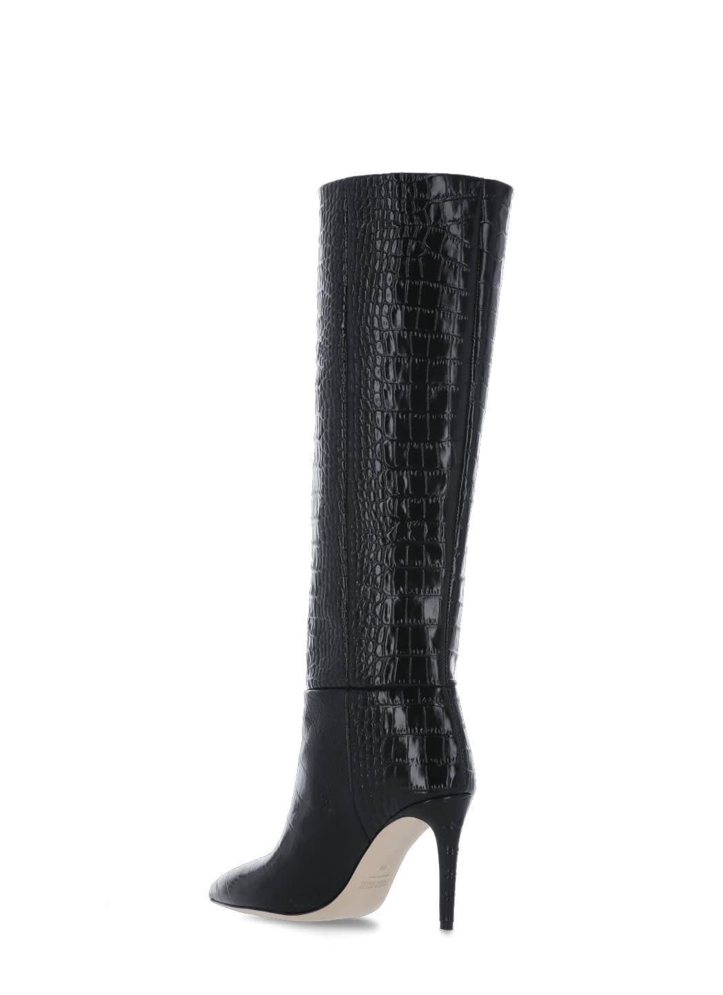 PARIS TEXAS Croc-effect Leather Knee Boots In Black Product Image