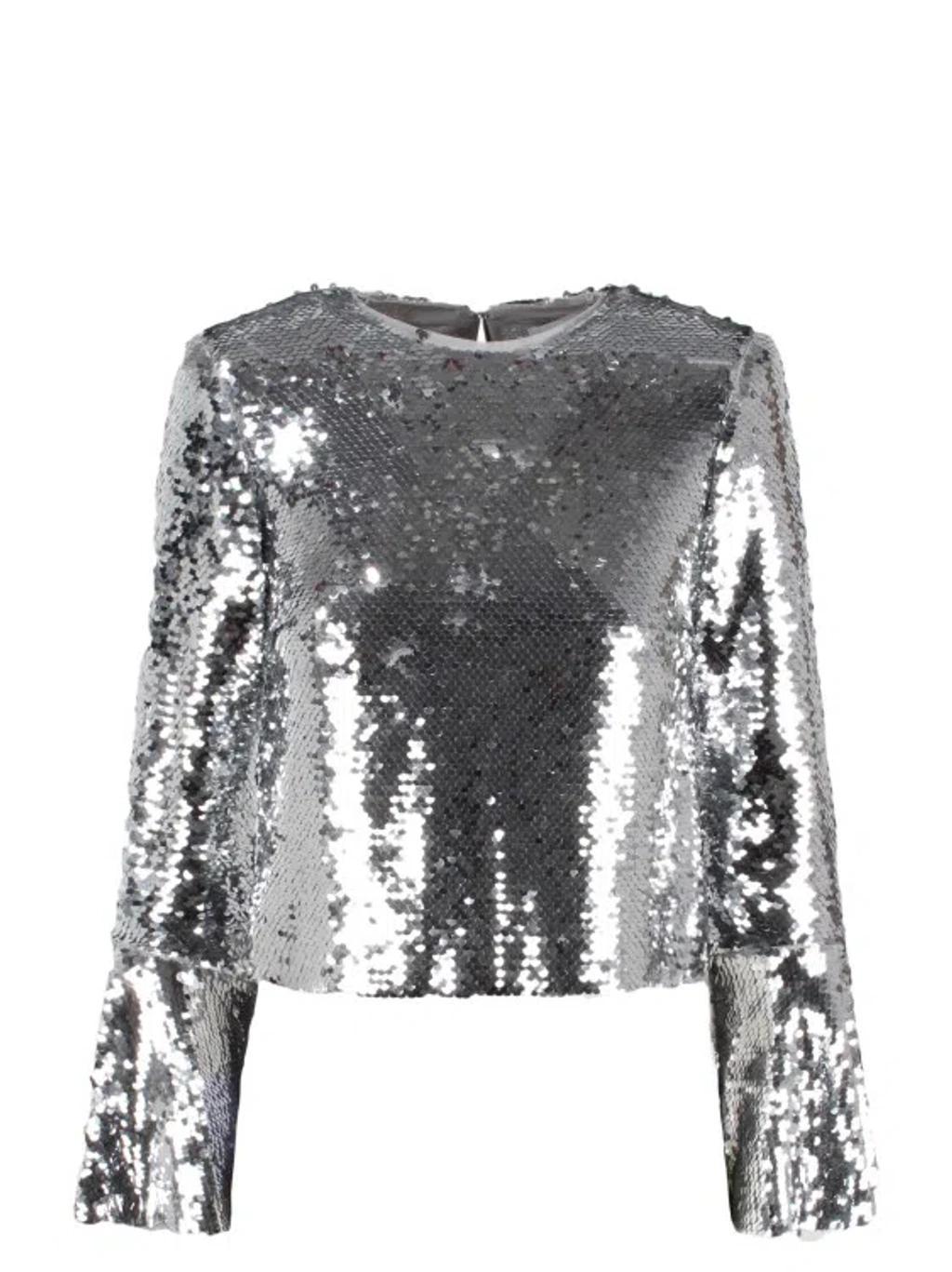 Sequin-embellished Mesh Top In Metallic product image