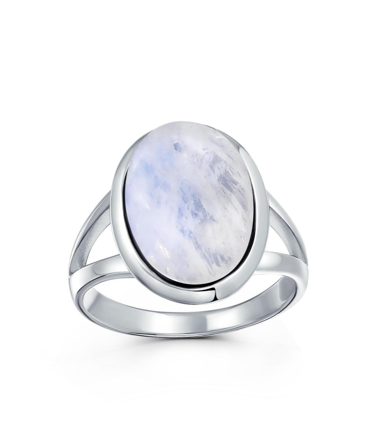 Bling Jewelry Simple Large Oval Cabochon Bezel Split Shank Statement Ring Women Sterling Silver Product Image