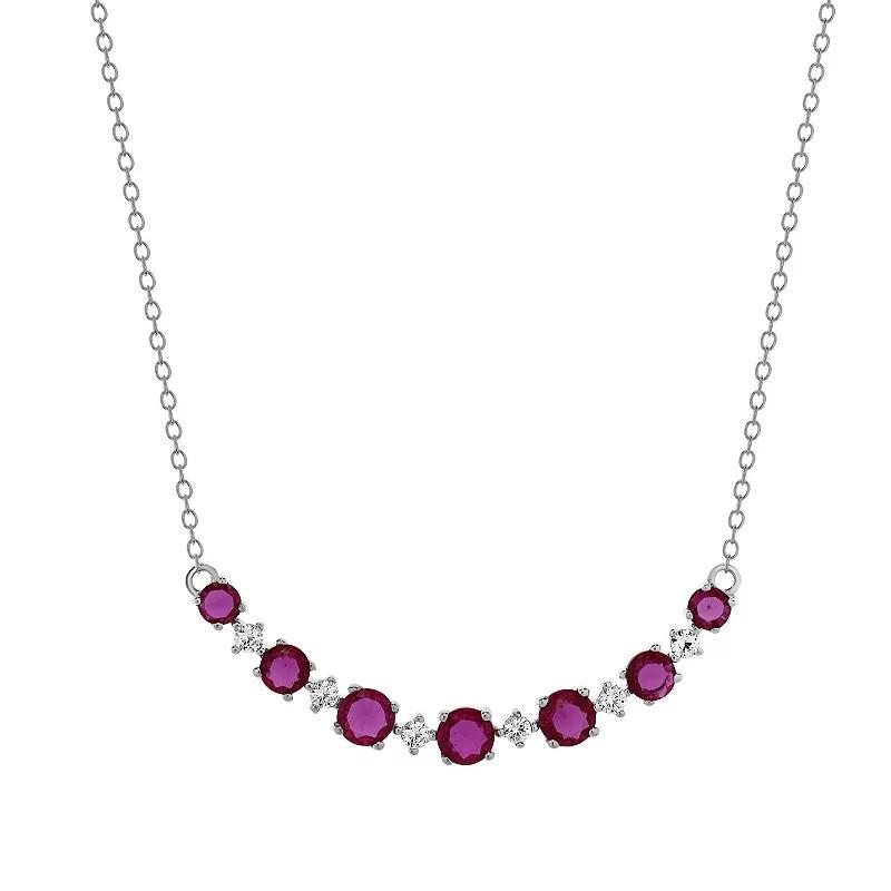 Gemstone Brilliance Sterling Silver Simulated Gemstone & White Sapphire Necklace, Womens Created Red Product Image