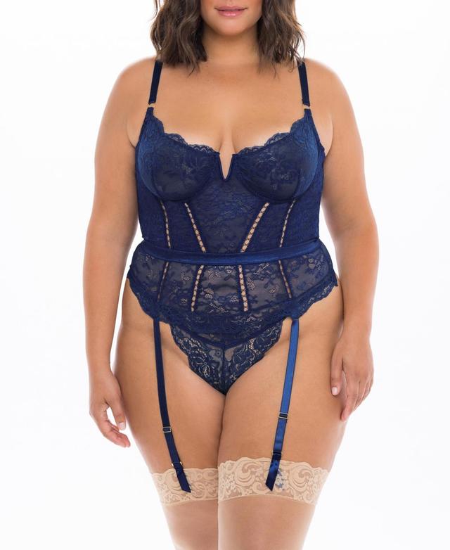 OH LA LA CHERI Womens Adrienne 3-Piece Bra Garter Set - Estate Blue Product Image