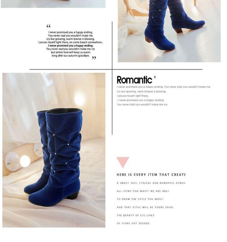 Low Heel Rhinestone Tall Boots Product Image