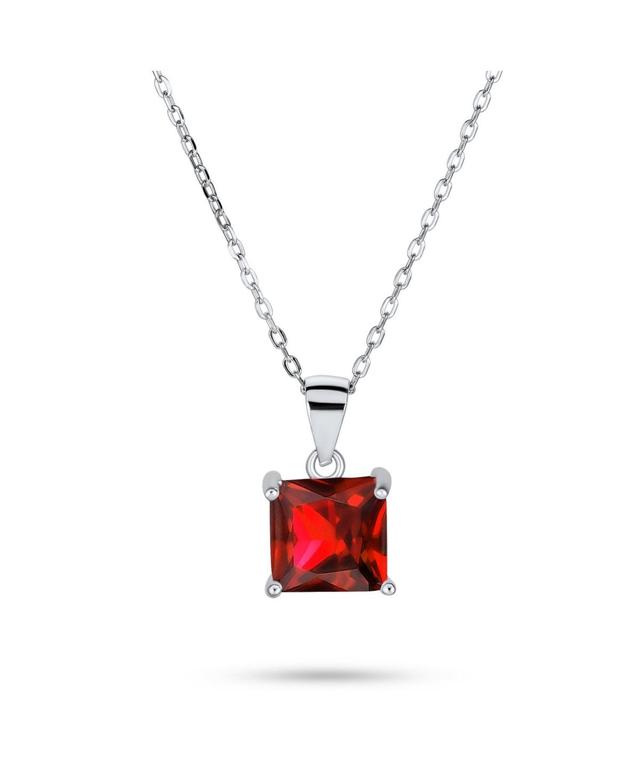 Bling Jewelry Classic Dainty 4 Prong Set 1.25 Ct Solitaire Square Princess Cut Red Cubic Zirconia Cz Pendant Necklace For Women Sterling Silver Product Image