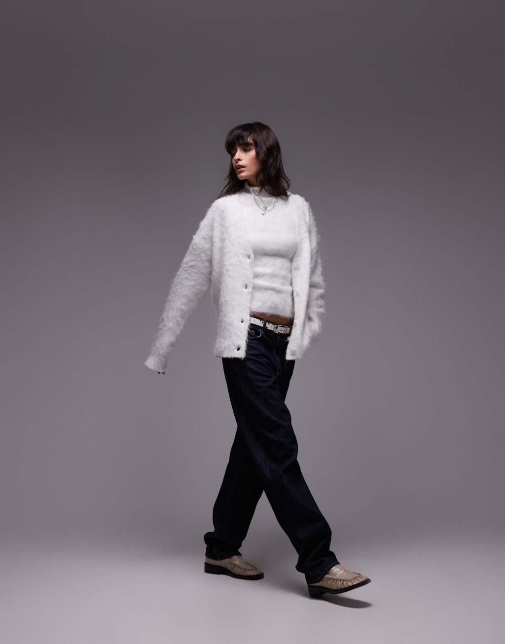 Topshop knit ultra fluffy oversized cardigan in ivory - part of a set Product Image