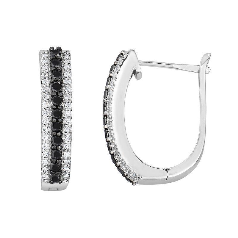 Sterling Silver 1 Carat T.W. Black & White Diamond U-Hoop Earrings, Womens Product Image