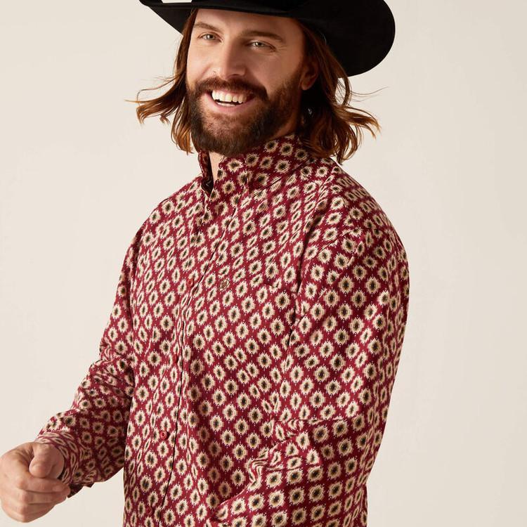 SALE Ariat® Men's L/S Nevil Classic Fit Shirt Red with Tan Print Button Down Product Image