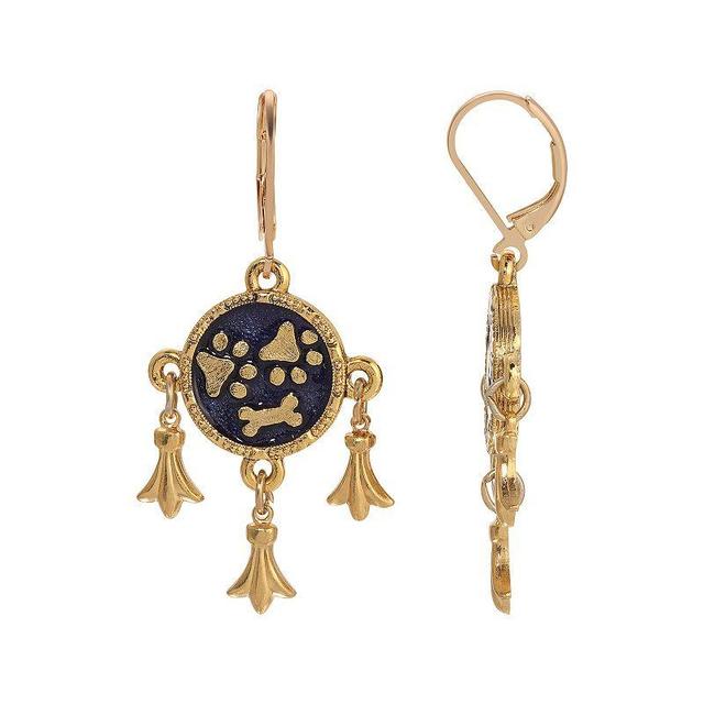 1928 Gold Tone Blue Paws & Bone Dangle Earrings, Womens Product Image