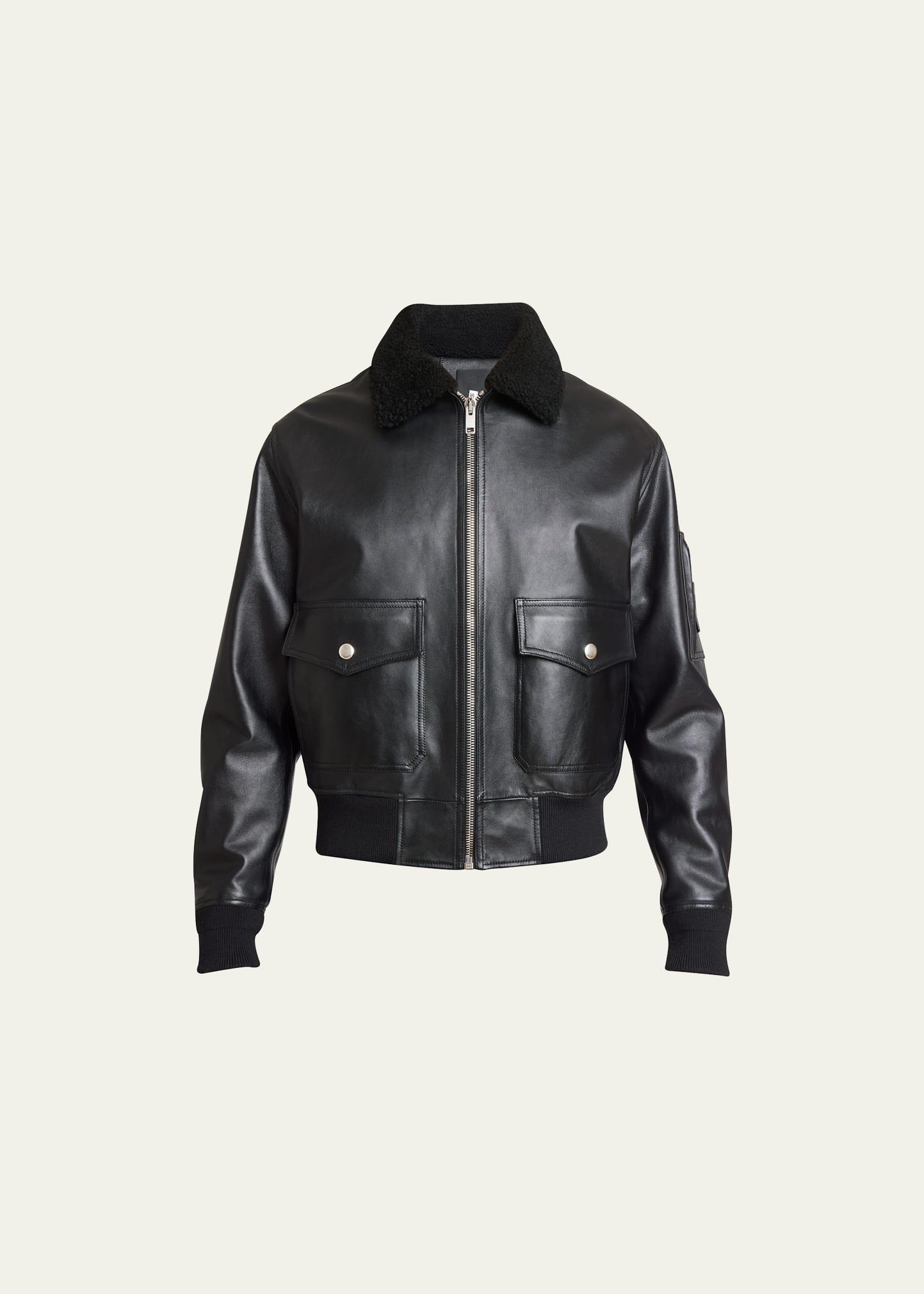 Mens Leather Aviator Jacket with Shearling Collar Product Image