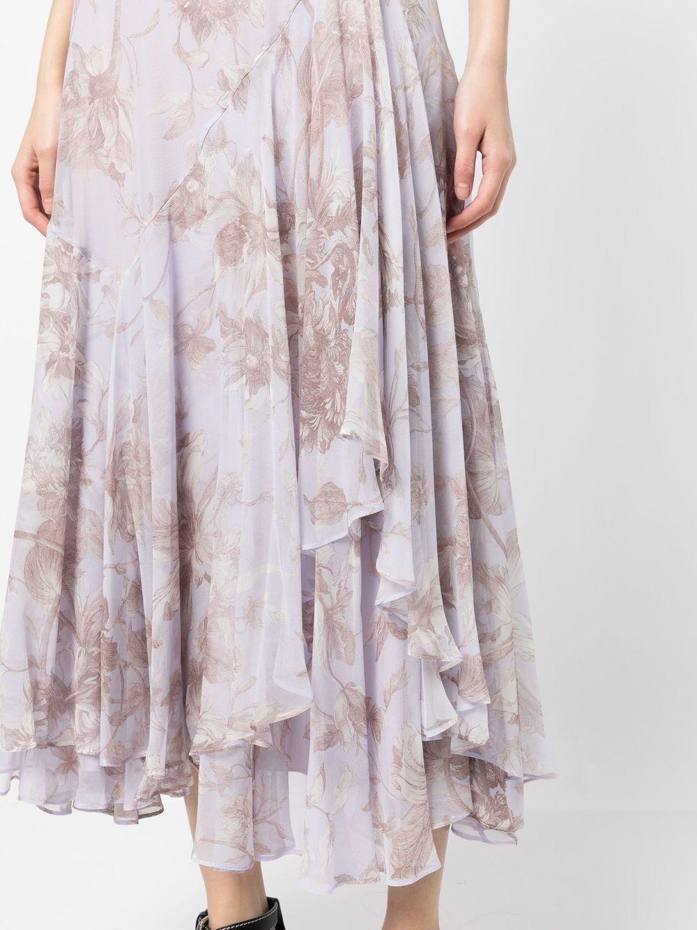 Pleated Layered Floral Midi-skirt In Lilac White Product Image