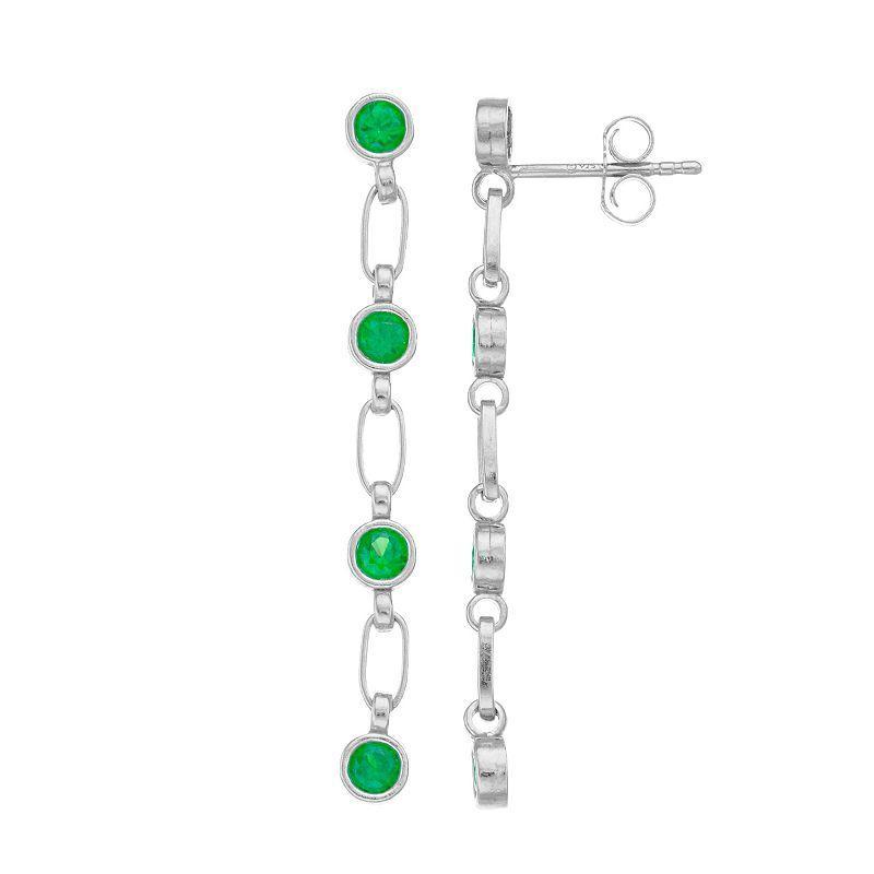 Kristen Kesho Sterling Silver Lab-Created Emerald Link Drop Earrings, Womens, Grey Product Image