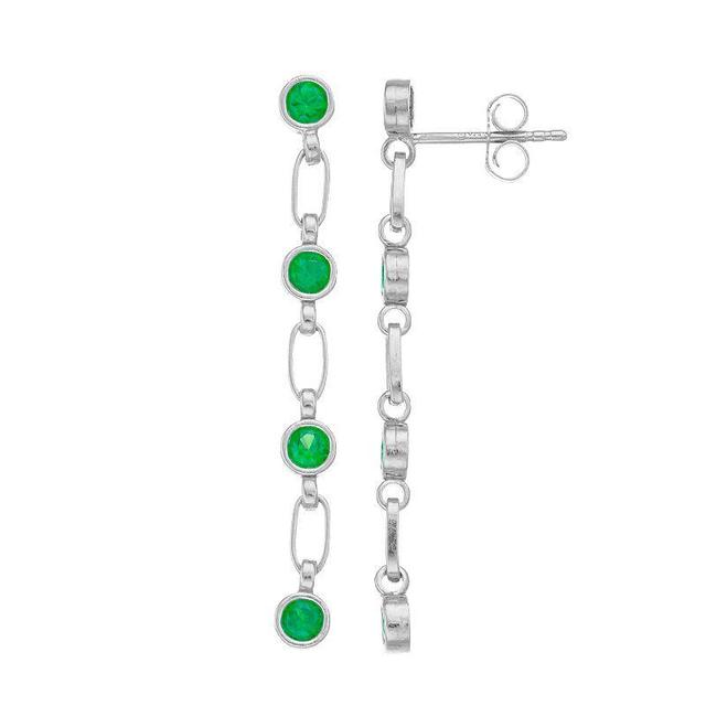 Kristen Kesho Sterling Silver Lab-Created Emerald Link Drop Earrings, Womens, Grey Product Image