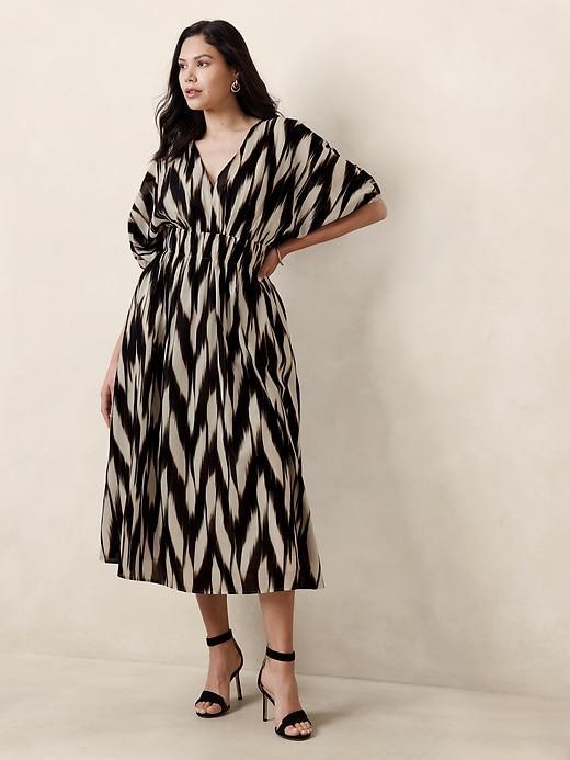 Voile Elbow-Sleeve Midi Dress Product Image