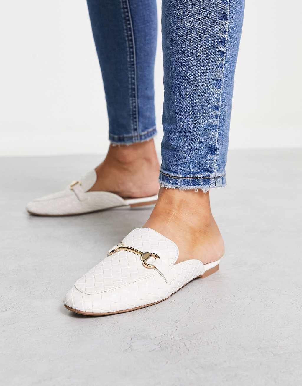 New Look slip-on loafers with buckle detail in white Product Image