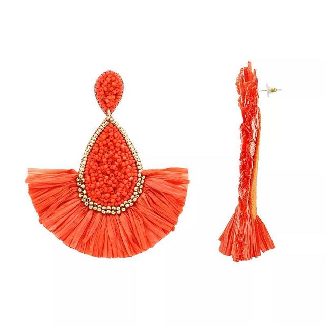 PANNEE BY PANACEA Gold Tone Raffia & Seed Bead Statement Earrings, Womens, Orange Product Image