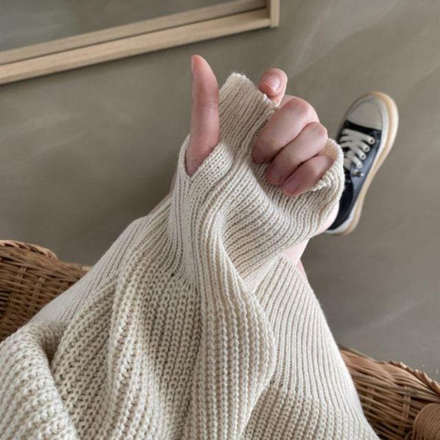 Half-Zip Plain Ribbed Oversized Sweater Product Image