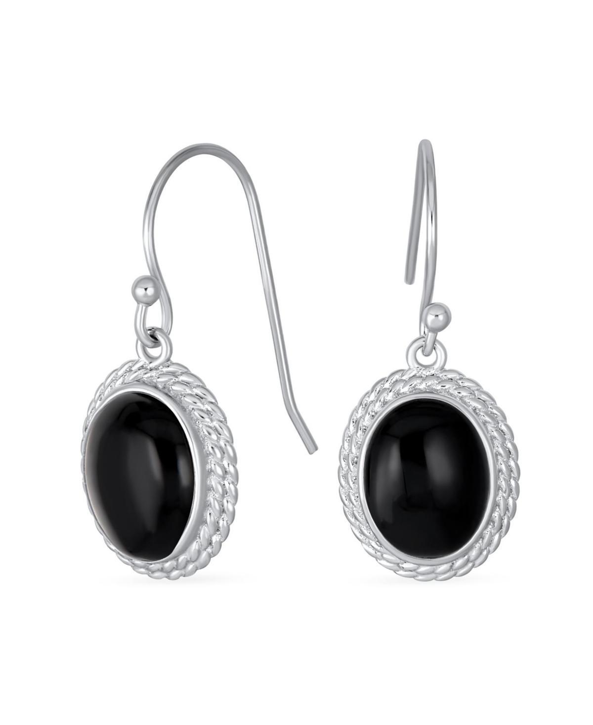 Bling Jewelry Western Style Black Natural Onyx Milgrain Cable Edge Oval Drop Earrings For Women Sterling Silver Wire Fish Hook Product Image