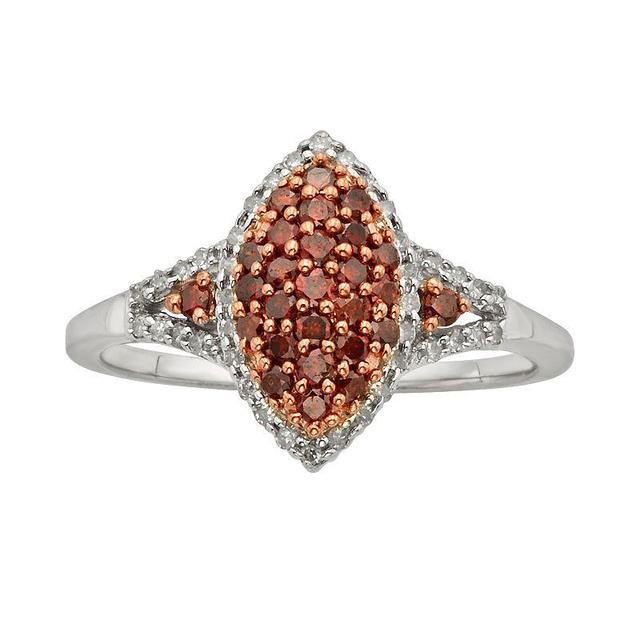 Jewelexcess Sterling Silver Two-Tone 1/2-ct. T.W. Red and White Diamond Marquise Ring, Womens Product Image