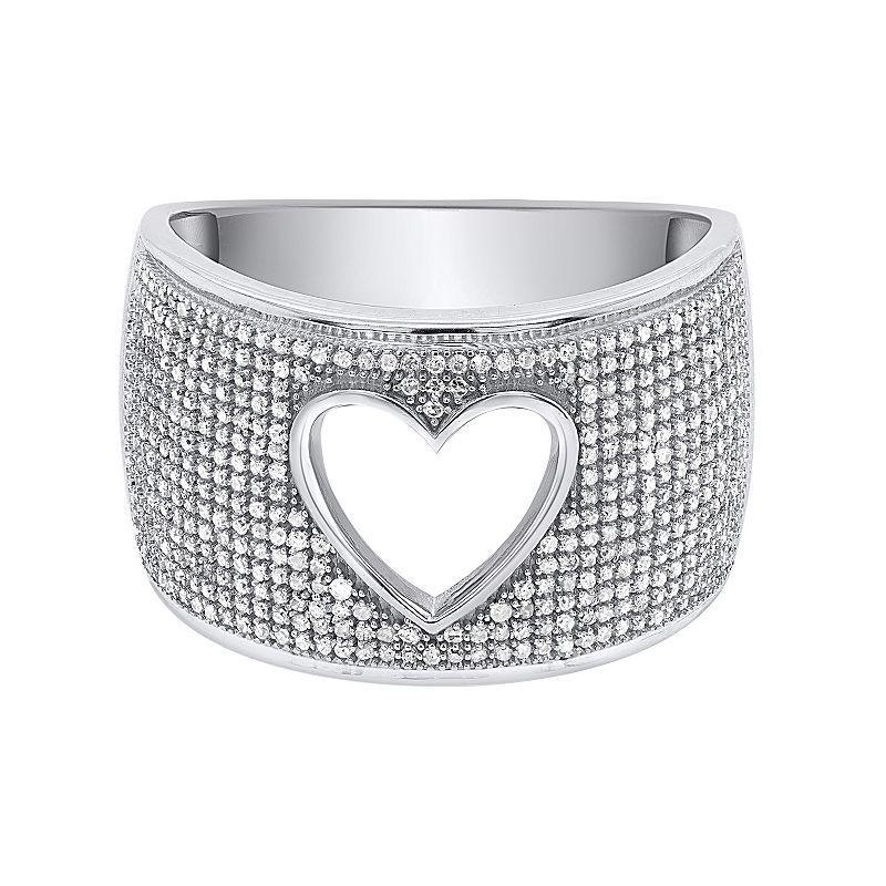 Sterling Silver 1/2 Carat T.W. Diamond Pave Heart Cutout Ring, Womens Product Image