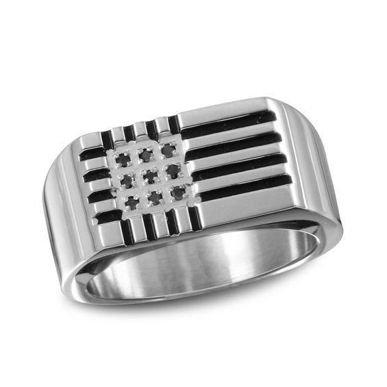 Men's 1/8 CT. T.w. Black Diamond Striped Band in Two-Tone Stainless Steel Product Image