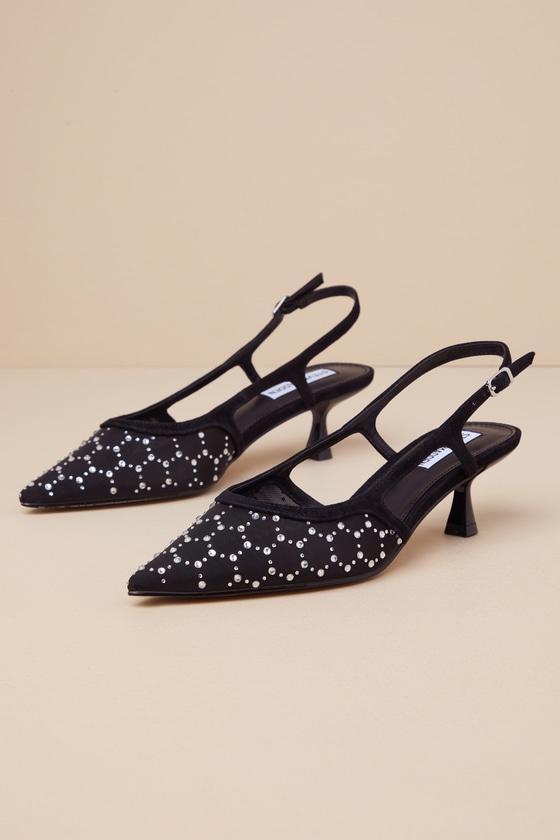 Legaci-R Black Mesh Rhinestone Slingback Pumps Product Image