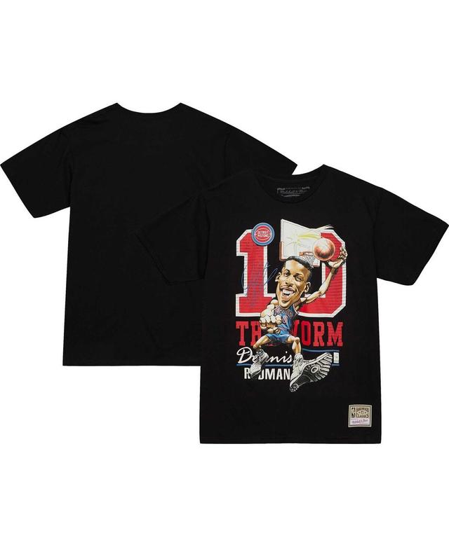 Mens Mitchell & Ness Dennis Rodman Black Detroit Pistons Hardwood Classics Caricature T-Shirt Product Image