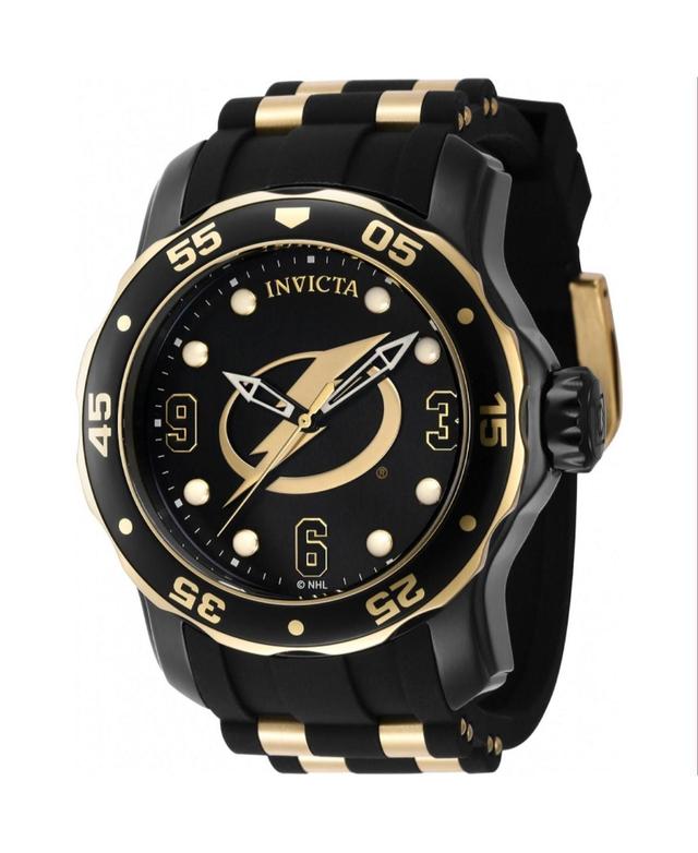 Invicta Mens 42319 Nhl Tampa Bay Lightning Quartz 3 Hand Black, White, Gold Dial Watch - Black Product Image