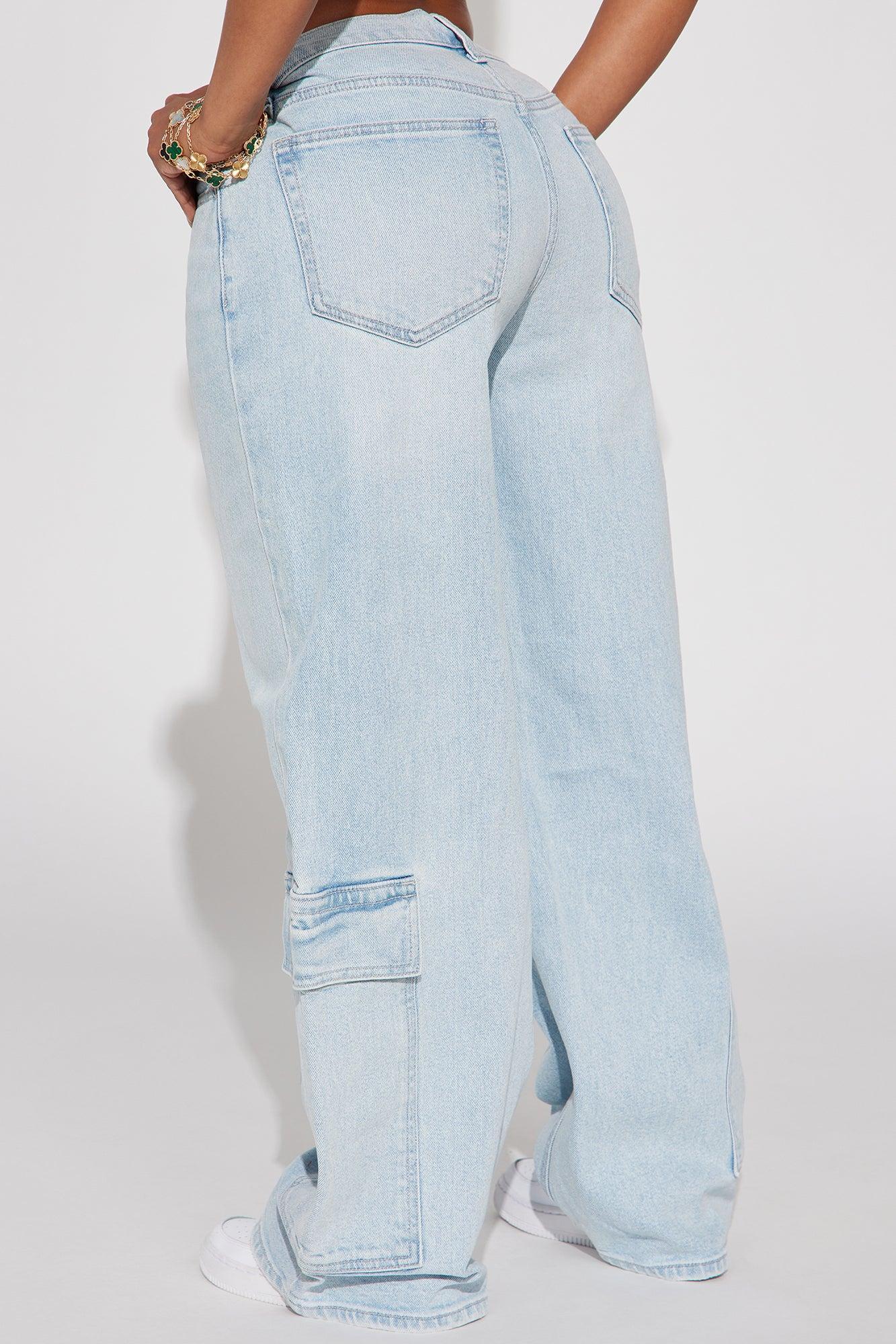 Knock Out Straight Leg Cargo Jeans - Light Wash Product Image