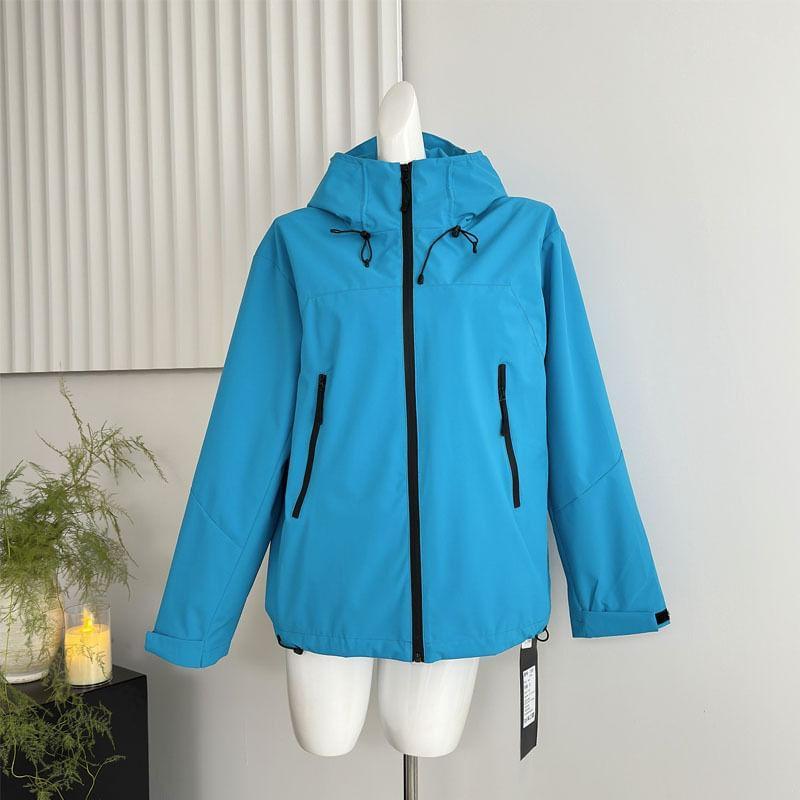 Stand Collar Plain Hood Zip Jacket Product Image