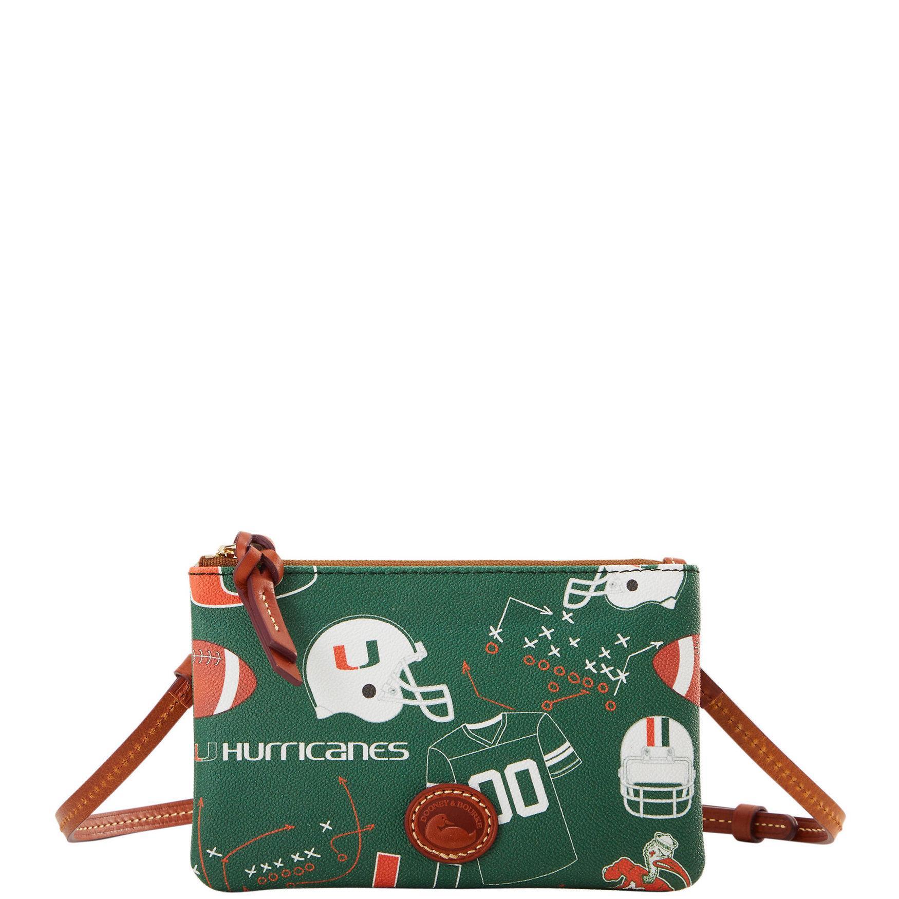 Dooney & Bourke Womens Collegiate University of Miami Top Zip Crossbody Coated Cotton Shoulder Bag in Green Product Image