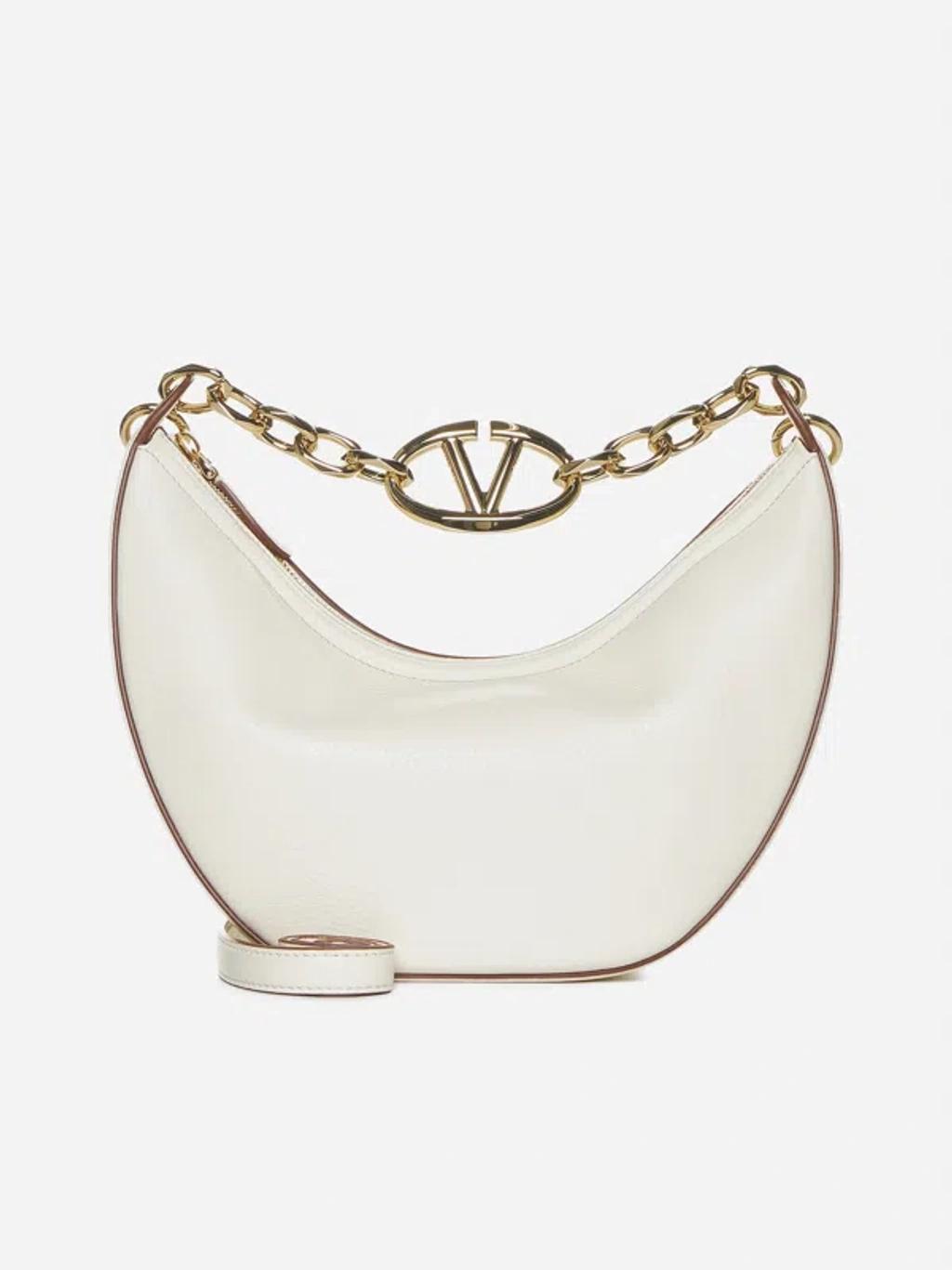 VALENTINO GARAVANI Small Vlogo Moon Leather Shoulder Bag In Ivory Product Image