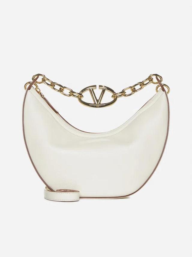 VALENTINO GARAVANI Small Vlogo Moon Leather Shoulder Bag In Ivory Product Image