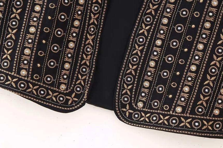 Embroidered Open Front Crop Vest Product Image